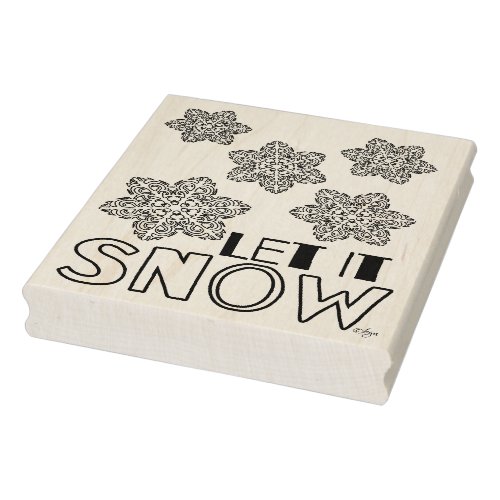 Let It Snow Snowflake Wood Art Stamp 4 x 5 Rubber Stamp