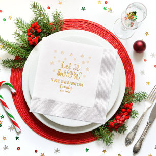 Let It Snow Snowflakes Christmas Family Name Date Foil Napkins