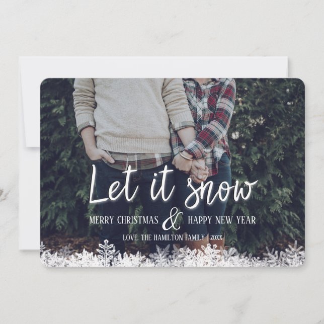 Let It Snow Snowflakes Family Photo Christmas Card (Front)