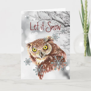 Let it Snow Snowflakes Fun Christmas Angry Owl Holiday Card