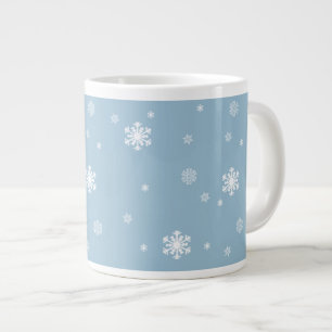 Let it Snow, Snowflakes Pattern on Blue, Winter Giant Coffee Mug