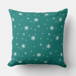Let it Snow, Snowflakes Pattern on Teal, Snowing Throw Pillow