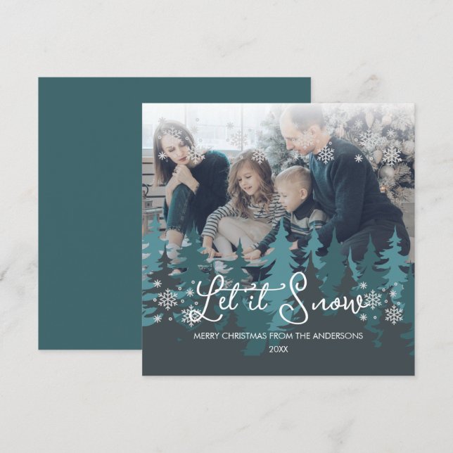 Let It Snow | Snowflakes Pine Tree Christmas Photo Holiday Card (Front/Back)