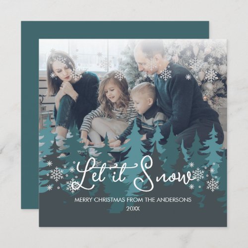 Let It Snow  Snowflakes Pine Tree Christmas Photo Holiday Card