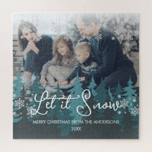 Let It Snow   Snowflakes Pine Tree Christmas Photo Jigsaw Puzzle