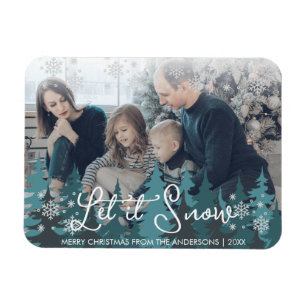 Let It Snow   Snowflakes Pine Tree Christmas Photo Magnet