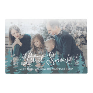 Let It Snow Snowflakes Pine Tree Christmas Photo Placemat