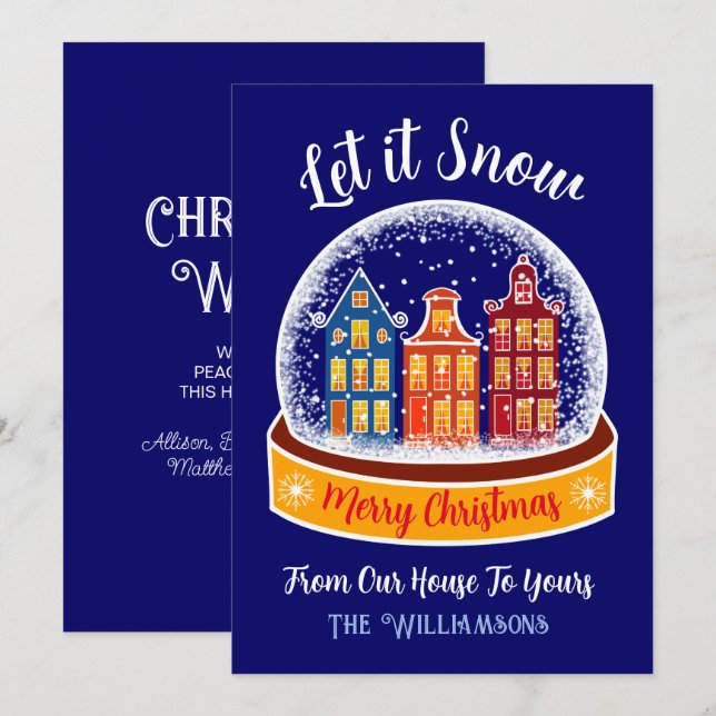 Let it Snow Snowglobe Amsterdam Christmas Village Holiday Card (Front/Back)