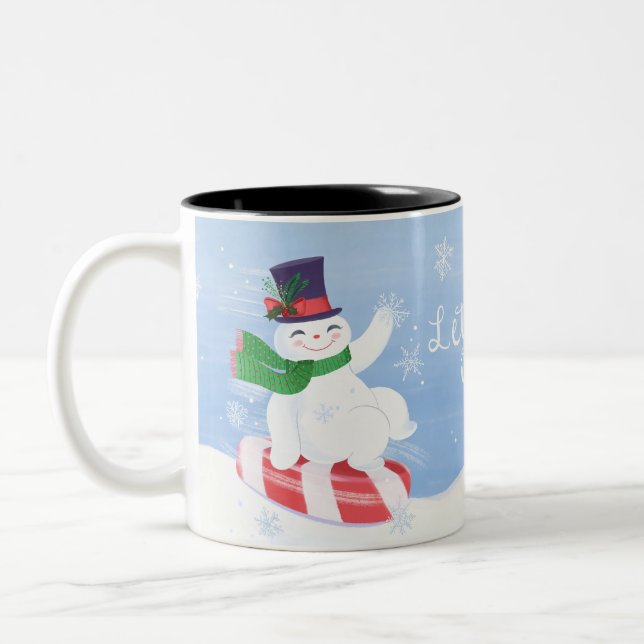 Let it Snow Snowman and Peppermint  Two-Tone Coffee Mug (Left)