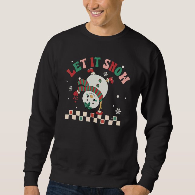 Let It Snow Snowman Groovy Retro Christmas Holiday Sweatshirt (Front)