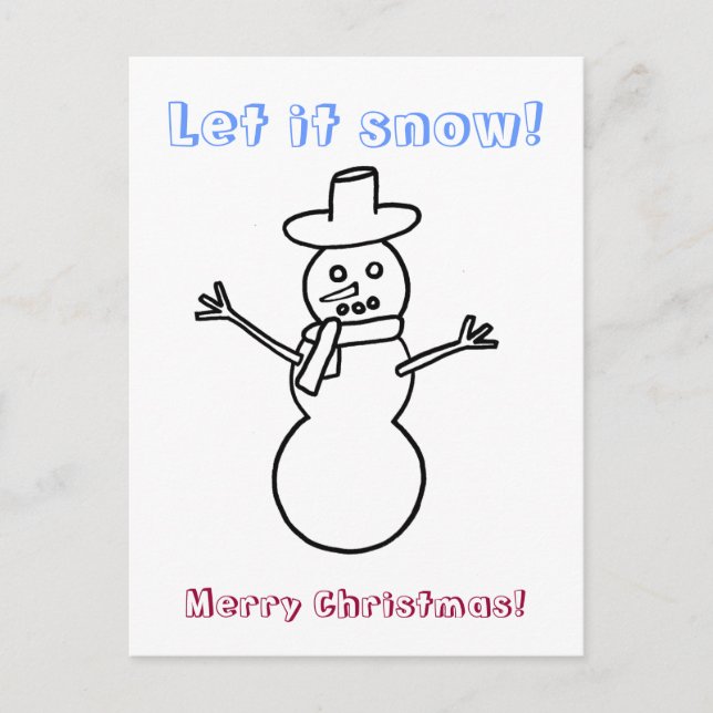 Let it snow, snowman outline coloring postcards (Front)
