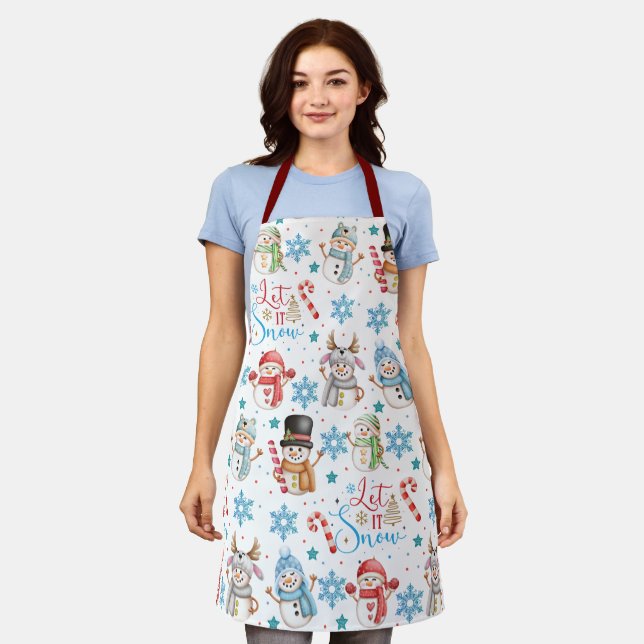 Let it Snow Snowman Pattern Christmas Apron (Worn)
