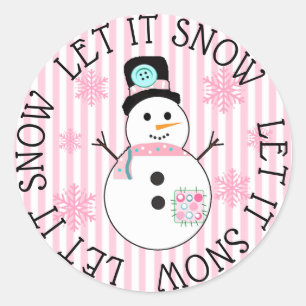 Let it Snow Snowman Pink Christmas Stickers