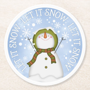 Let it Snow Snowman Round Paper Coaster
