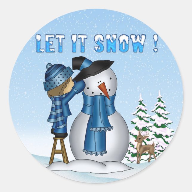 Let It Snow Snowman Round Stickers (Front)