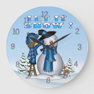 Let It Snow Snowman Round Wall Clock