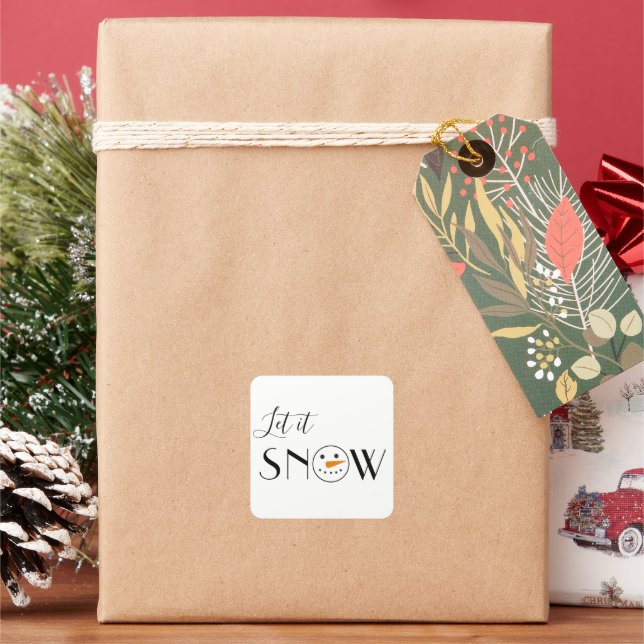 Let it Snow Snowman Simple Modern Square Sticker (Holiday)