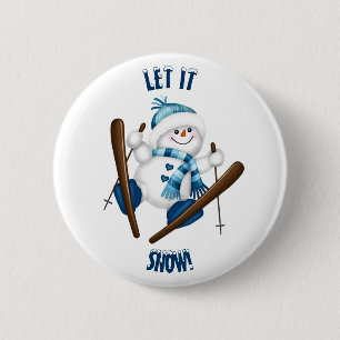Let It Snow! Snowman Skier Button