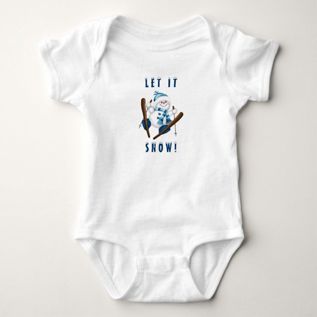 Let It Snow! Snowman Skier T-Shirt Baby Bodysuit (Front)