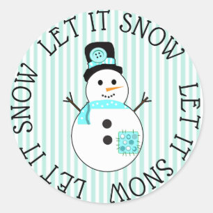Let it Snow Snowman Teal Christmas Stickers
