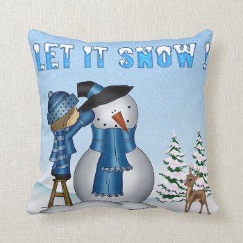 Let It Snow Snowman Throw Pillow by TheHomeStore at Zazzle