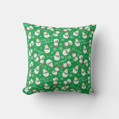 Let It Snow Snowman Whimsical Cute Throw Pillow