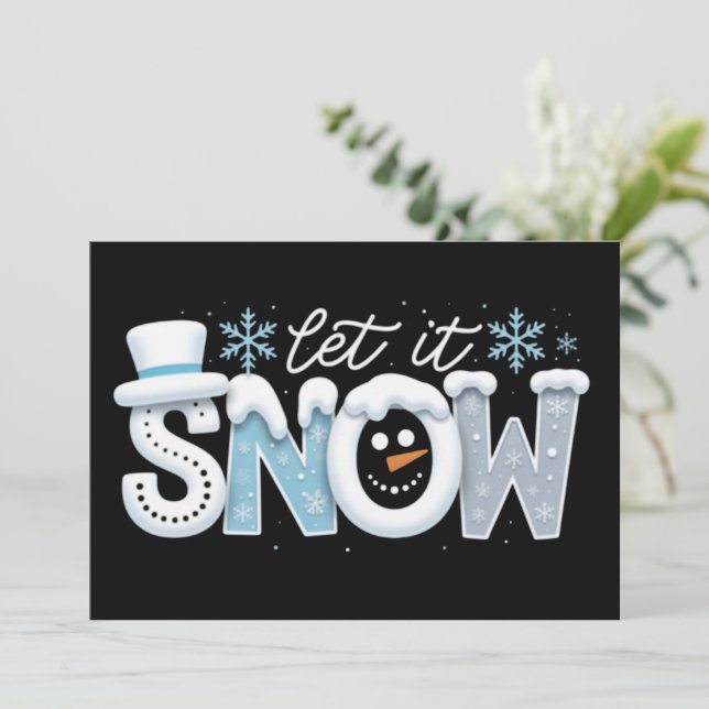 Let It Snow Snowman Winter Snowflakes Season Holiday Card (Standing Front)