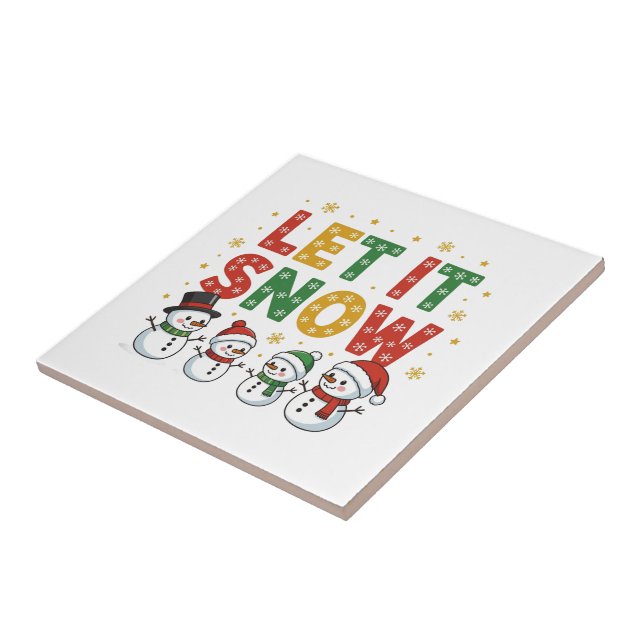 Let It Snow Snowmen Ceramic Tile (Side)