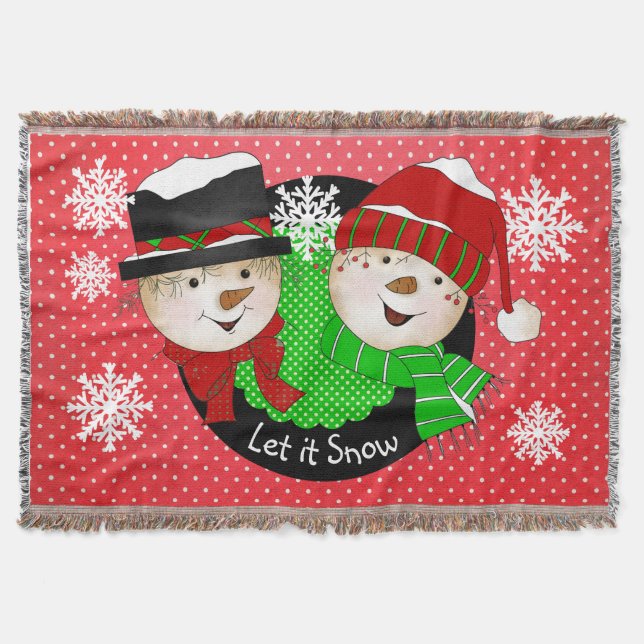 Let it Snow Snowmen Holiday Throw Blanket (Front)