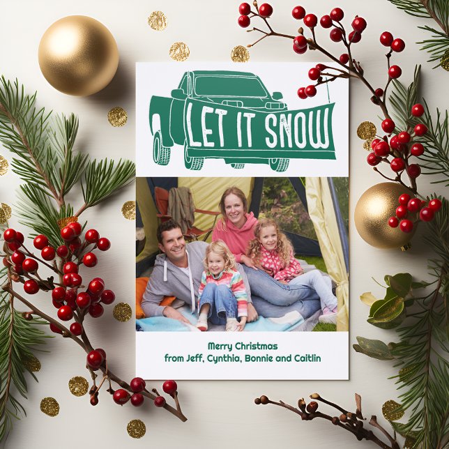 Let it Snow Snowplow Graphic 2 Photos Holiday Letterpress Photo Cards (Creator Uploaded)