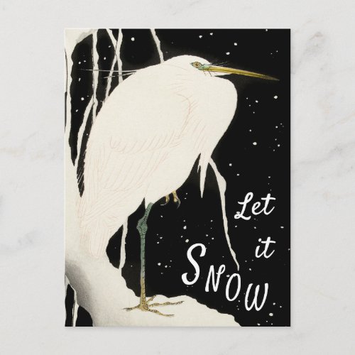 Let it Snow _ Snowy Heron _Vintage Art Ohara Koson Postcard