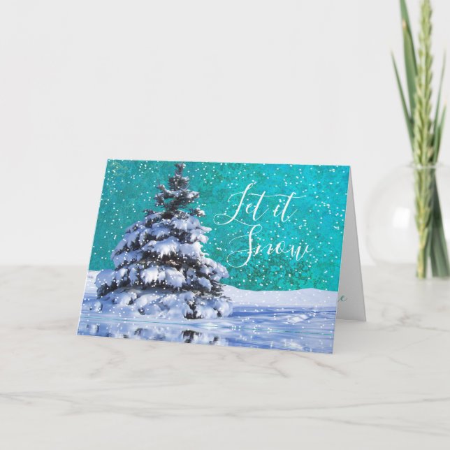 Let it snow throw pillow winter snow elegant holiday card (Front)