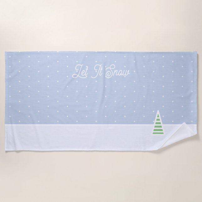 Let It Snow Tiny Winter Tree Ice Blue Polka Dots Beach Towel (Front)