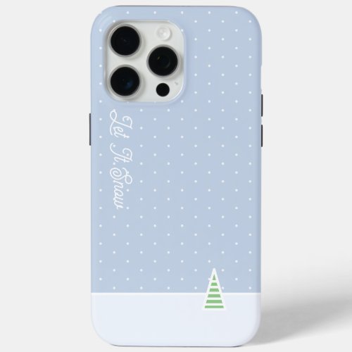 Let It Snow Tiny Winter Tree Ice Blue Polka Dots iPhone 15 Pro Max Case