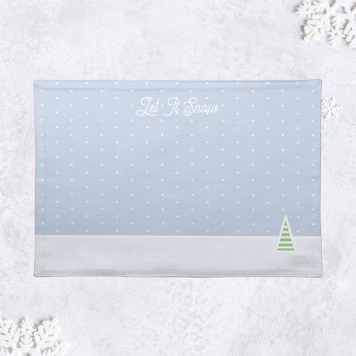 Let It Snow Tiny Winter Tree Ice Blue Polka Dots Cloth Placemat