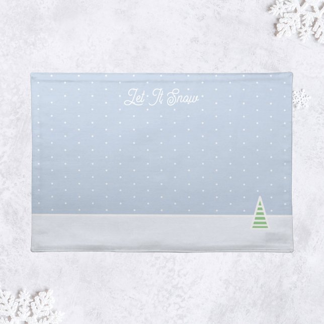 Let It Snow Tiny Winter Tree Ice Blue Polka Dots Cloth Placemat (Creator Uploaded)