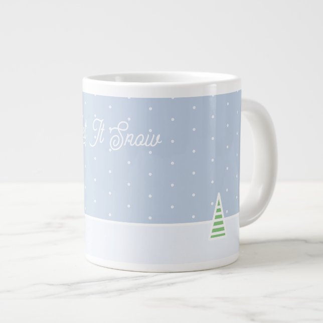Let It Snow Tiny Winter Tree Ice Blue Polka Dots Giant Coffee Mug (Front Right)
