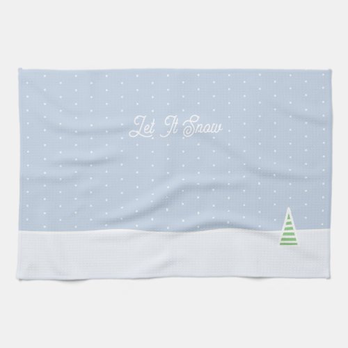 Let It Snow Tiny Winter Tree Ice Blue Polka Dots Kitchen Towel