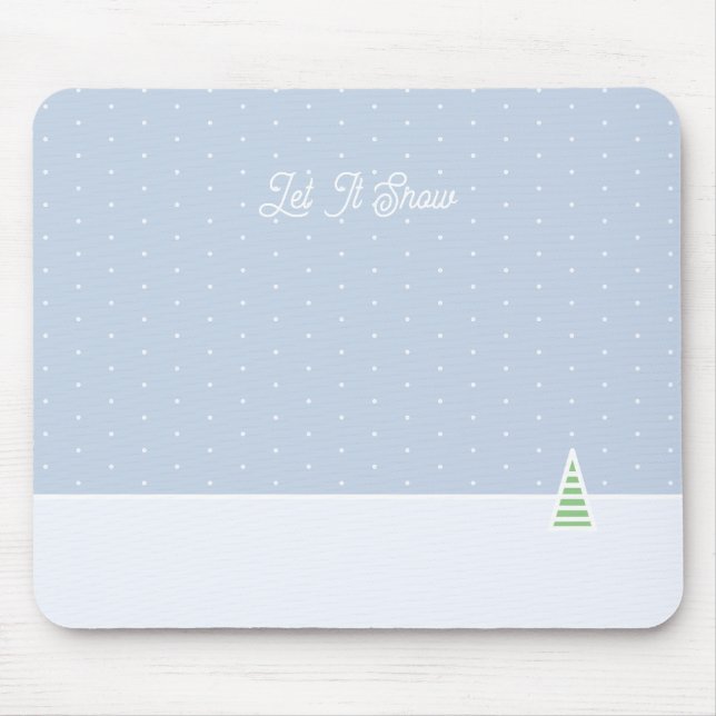 Let It Snow Tiny Winter Tree Ice Blue Polka Dots Mouse Pad (Front)