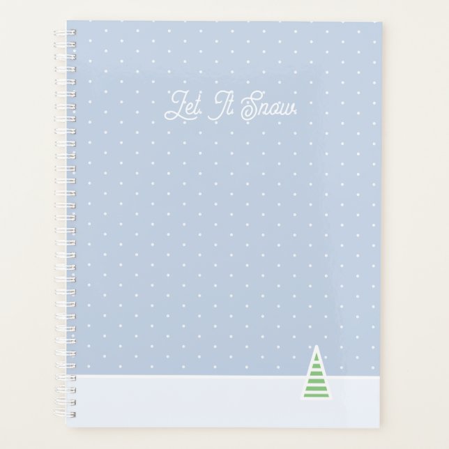 Let It Snow Tiny Winter Tree Ice Blue Polka Dots Planner (Front)