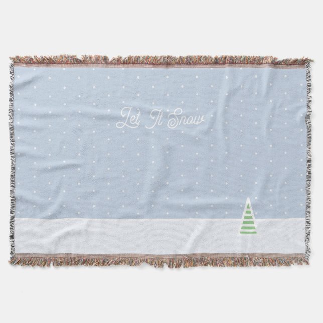 Let It Snow Tiny Winter Tree Ice Blue Polka Dots Throw Blanket (Front)