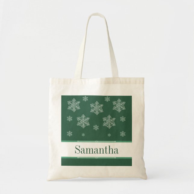 Let it Snow Tote Bag, Green (Front)