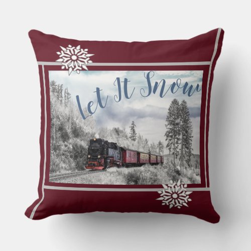 Let It Snow Train Ride Throw Pillow