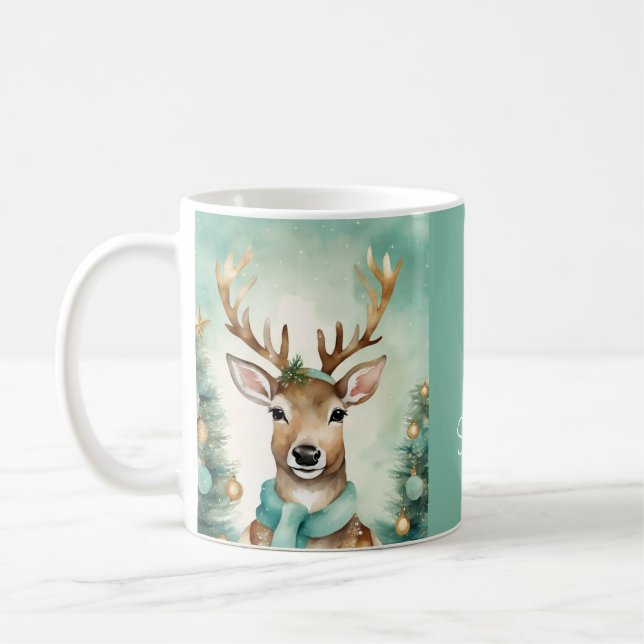 "Let It Snow" Turquoise & Gold Cozy Christmas Coffee Mug (Left)