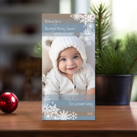 Let It Snow - Vertical Photo With Snowflakes Holiday Card