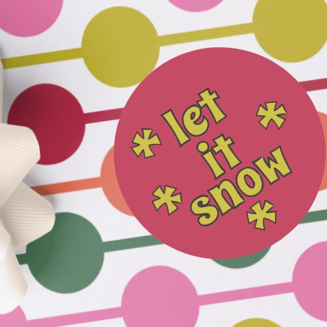 Let it Snow Vintage Style Lettering Red Lime Green Classic Round Sticker (Creator Uploaded)