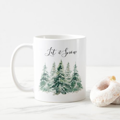 Let it Snow Watercolor Christmas Fir Tree Coffee Mug