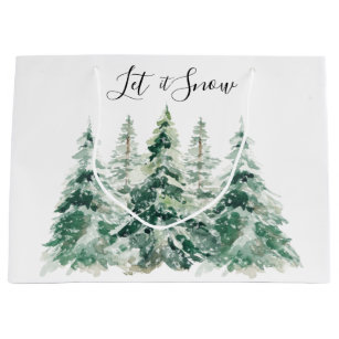 Let It Snow Watercolor Christmas Pine Trees Large Gift Bag