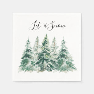 Let It Snow Watercolor Christmas Pine Trees Napkins