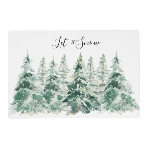 Let It Snow Watercolor Christmas Pine Trees Placemat